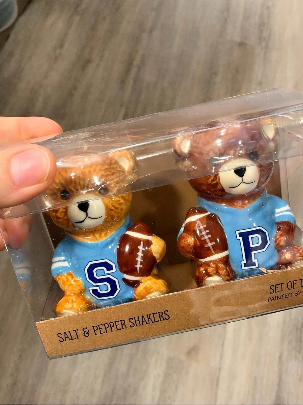 Football Bear Salt & Pepper Shakers Set of 2